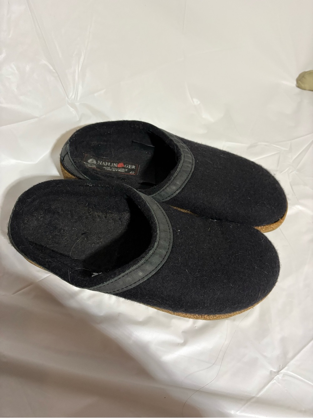 Haflinger Black Wool Slip-On Clog Mules